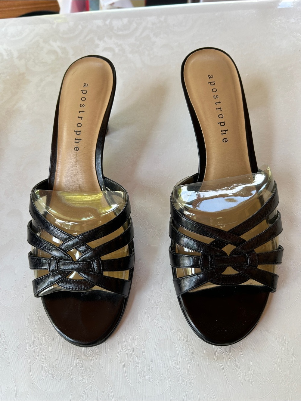 Apostrophe Black Strappy Open-Toe Slide Mules
